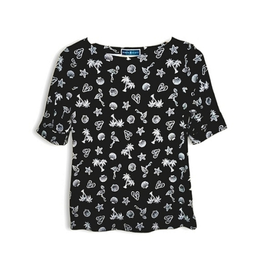 Karen Scott - Black & White Coastal Print Top - Size Small